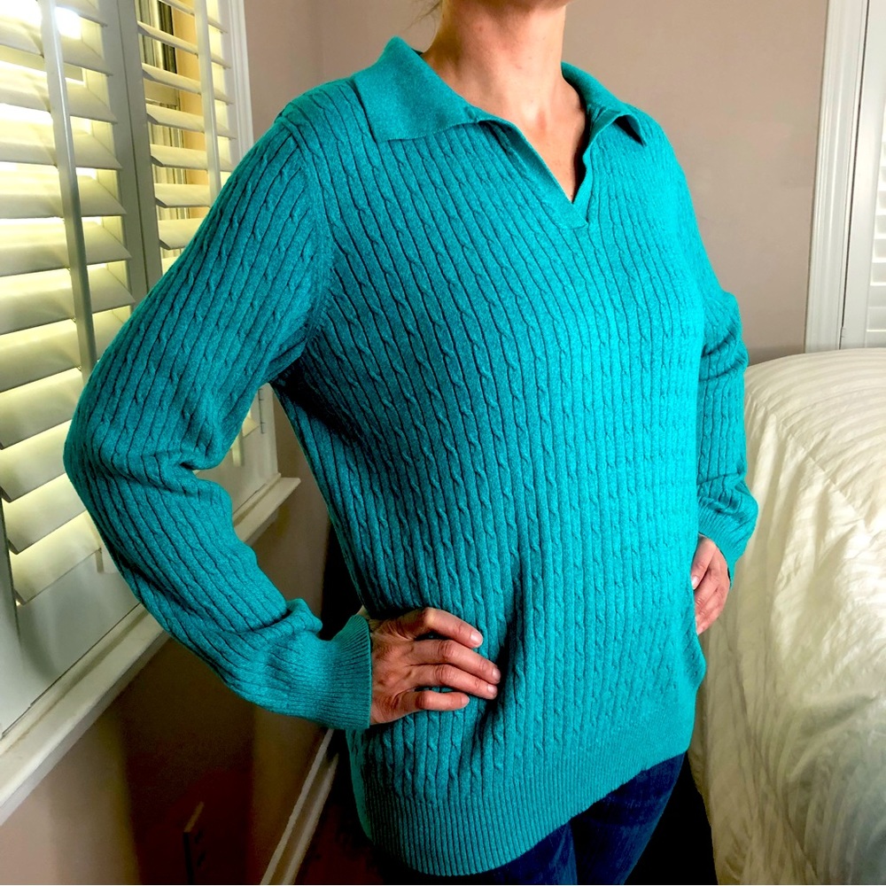 4 LEFT XS-L Oversized Sexy Turquoise Knit Ribbed Sweater